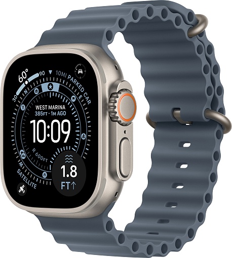 Apple Watch Ultra 3, Natural Titanium Case with Anchor Blue Ocean Band